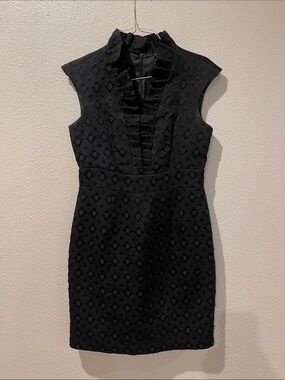 madison leigh Black Textured Ruffle-V Mini Dress